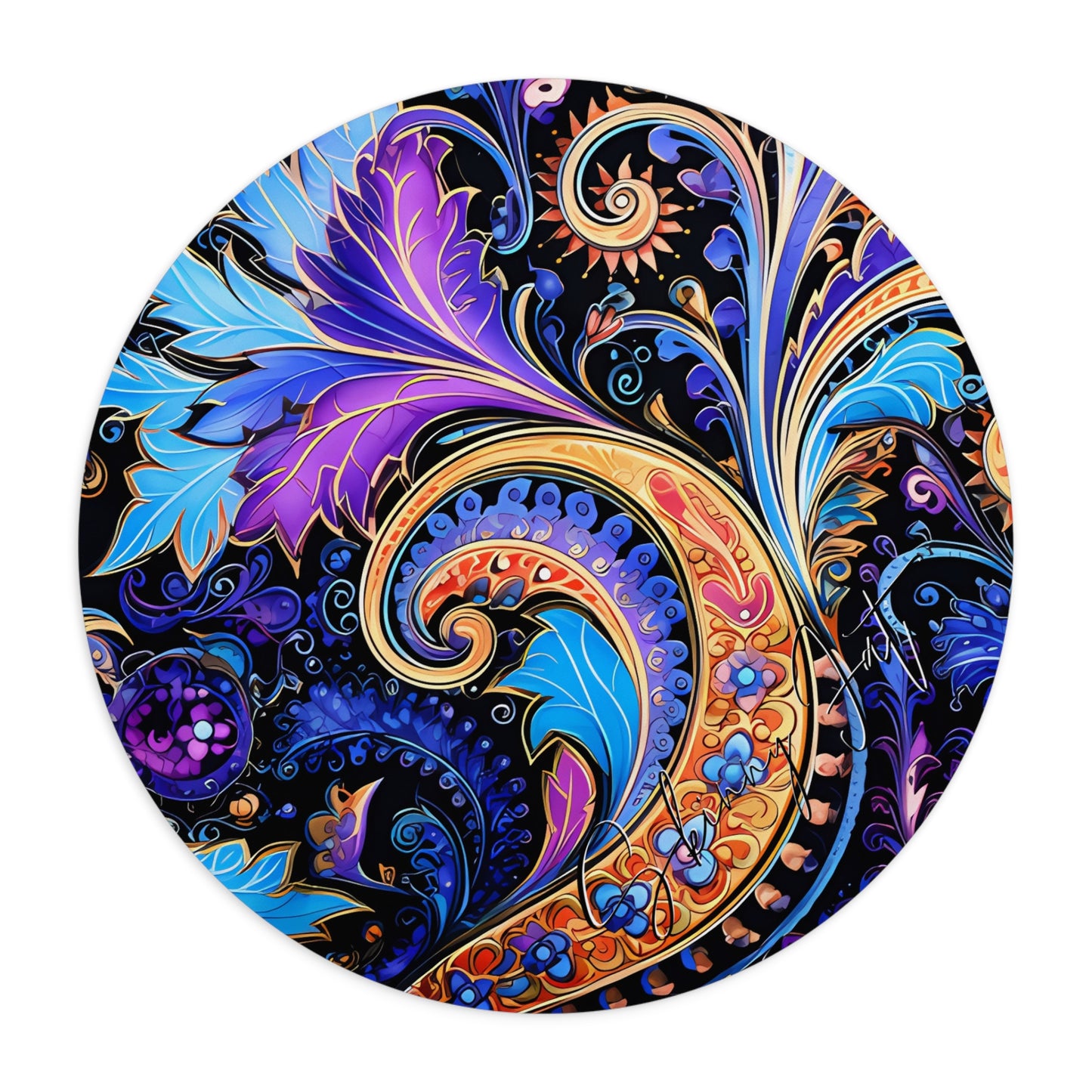 Mouse pad with Ai graphic printed image on circle style gift of Cosmic Creations AI-Infused Circle Mouse Pad gift Captivating Graphic Print