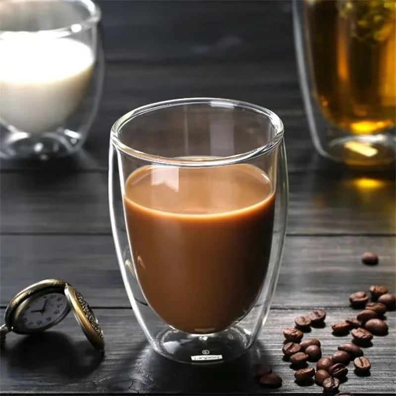 5 Sizes Double Wall Insulated Glass Cup Clear Espresso Coffee Mugs Handmade Beer Mug Tea Milk Glass Whiskey Glass Cups Drinkware