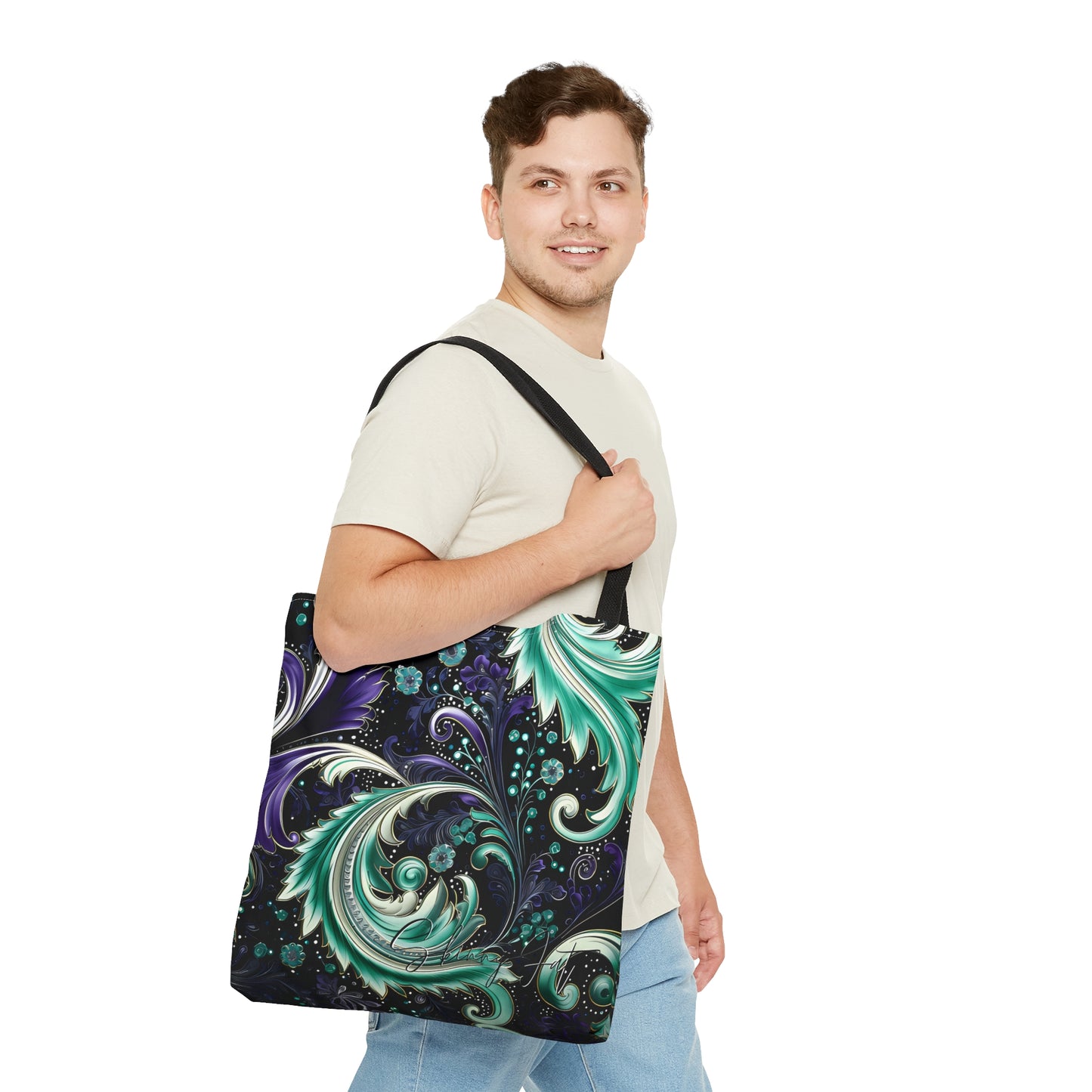 Artistic tote bag purple blue regal paisley inspired Watercolour design abstract art tote bag creative fashion gift for teen artist fashion