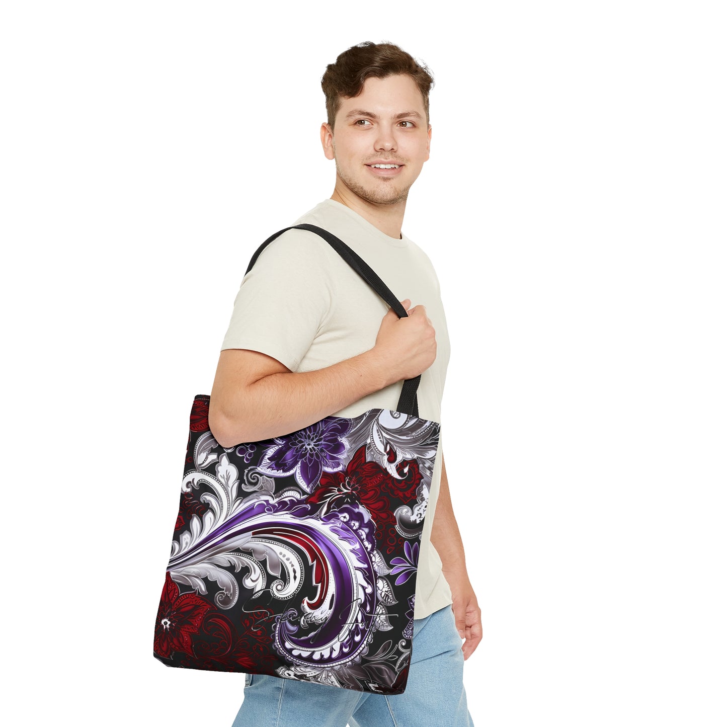 shoppers tote bag purple red regal paisley inspired Watercolour design abstract art tote bag creative fashion gift for teen artist fashion