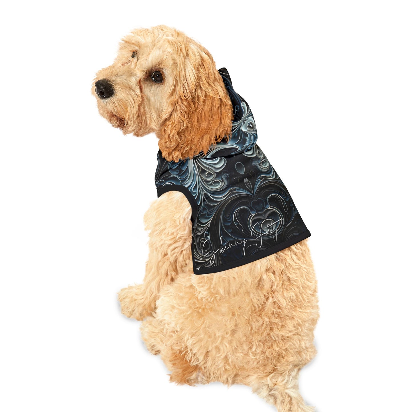 Pet hoodies printed with Ai graphics, polyester made light weight, cozy breathable pet apparel, stylish pet clothing, small pet grooming