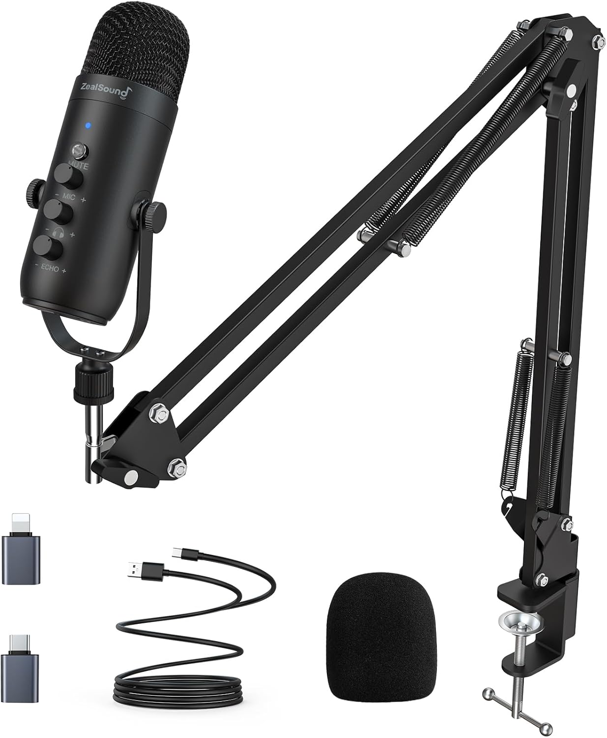 Gaming Microphone, USB,  Noise Cancellation Mic Kit for Phone PC Computer Tablet with Boom Arm Stand,Podcast Condenser Mic Set,Mute Button,Echo&Volume Gain Knob,Monitor,Streaming Recording ASMR