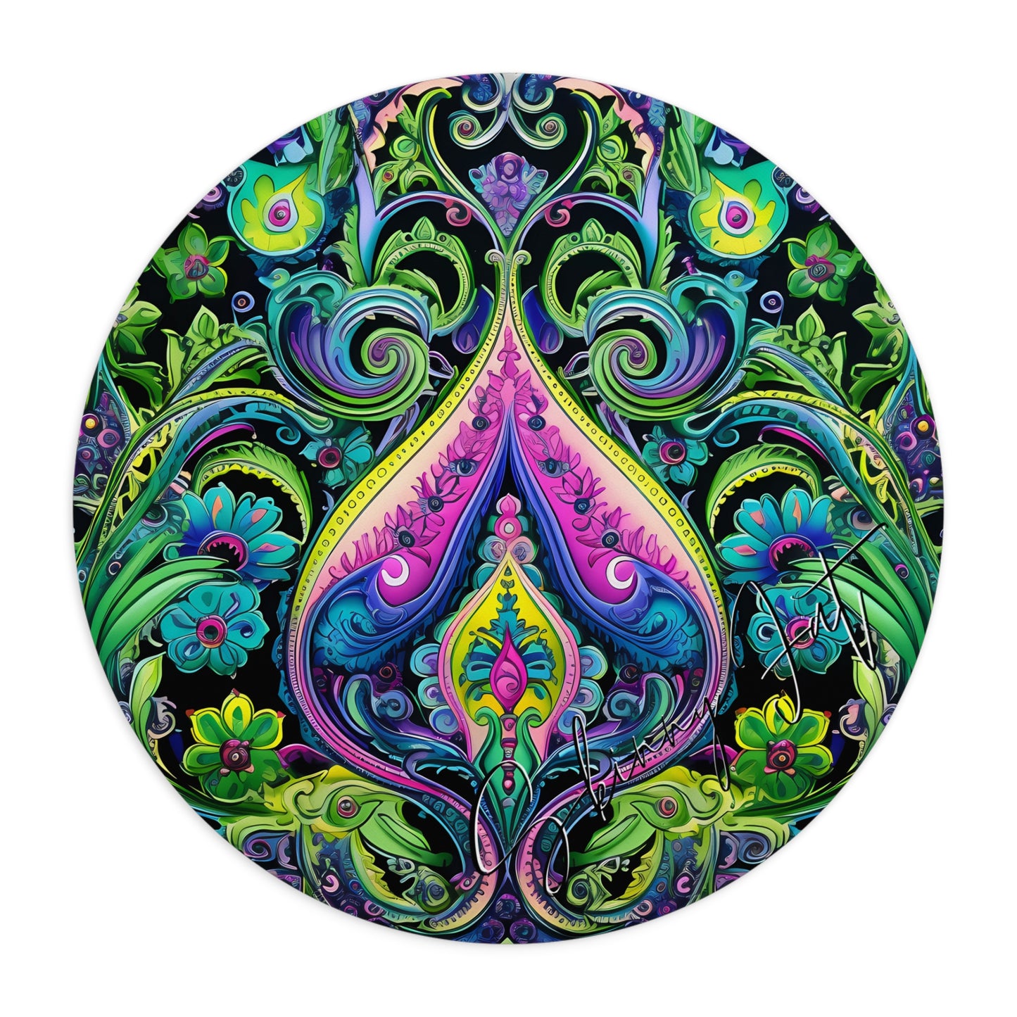 Mouse pad with Ai graphic printed image on circle style gift of Cosmic Creations AI-Infused Circle Mouse Pad gift Captivating Graphic Print