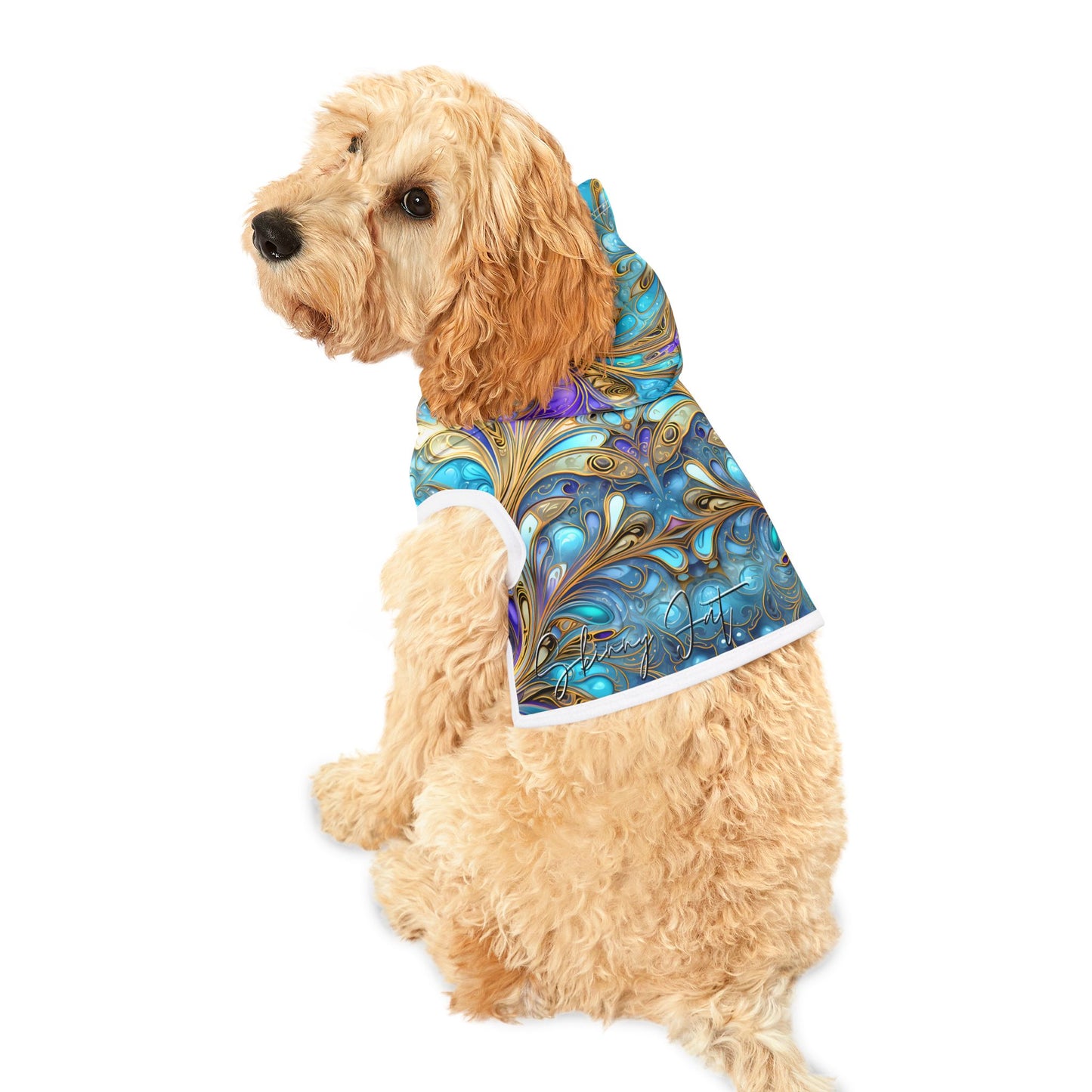 Pet hoodies printed with Ai graphics, polyester made light weight, cozy breathable pet apparel, stylish pet clothing, small pet grooming