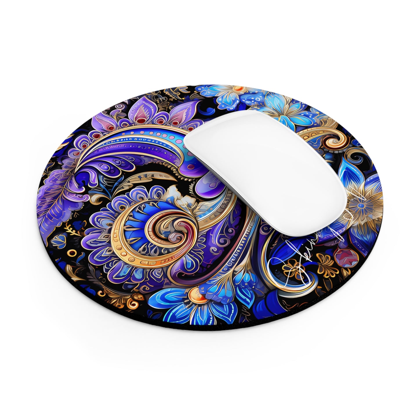 Mouse pad with Ai graphic printed image on circle style gift of Cosmic Creations AI-Infused Circle Mouse Pad gift Captivating Graphic Print