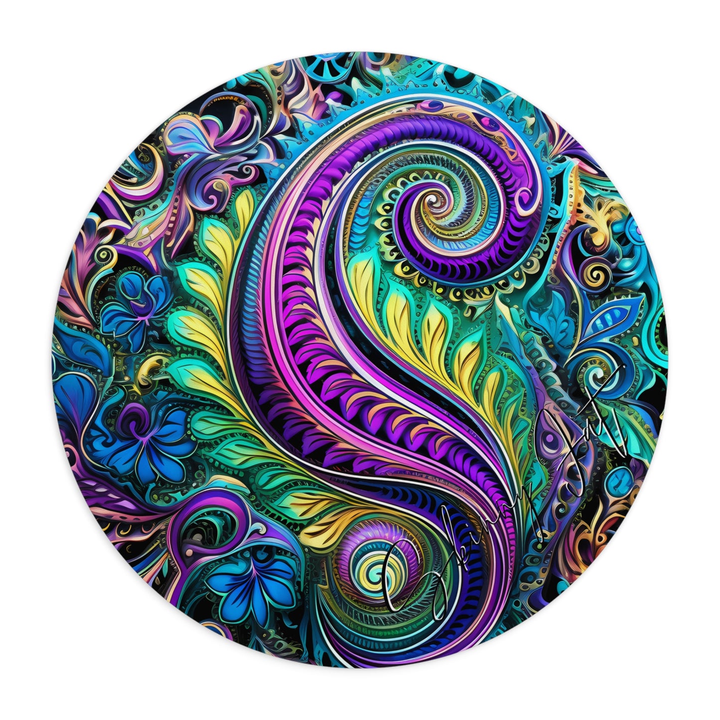 Mouse pad with Ai graphic printed image on circle style gift of Cosmic Creations AI-Infused Circle Mouse Pad gift Captivating Graphic Print