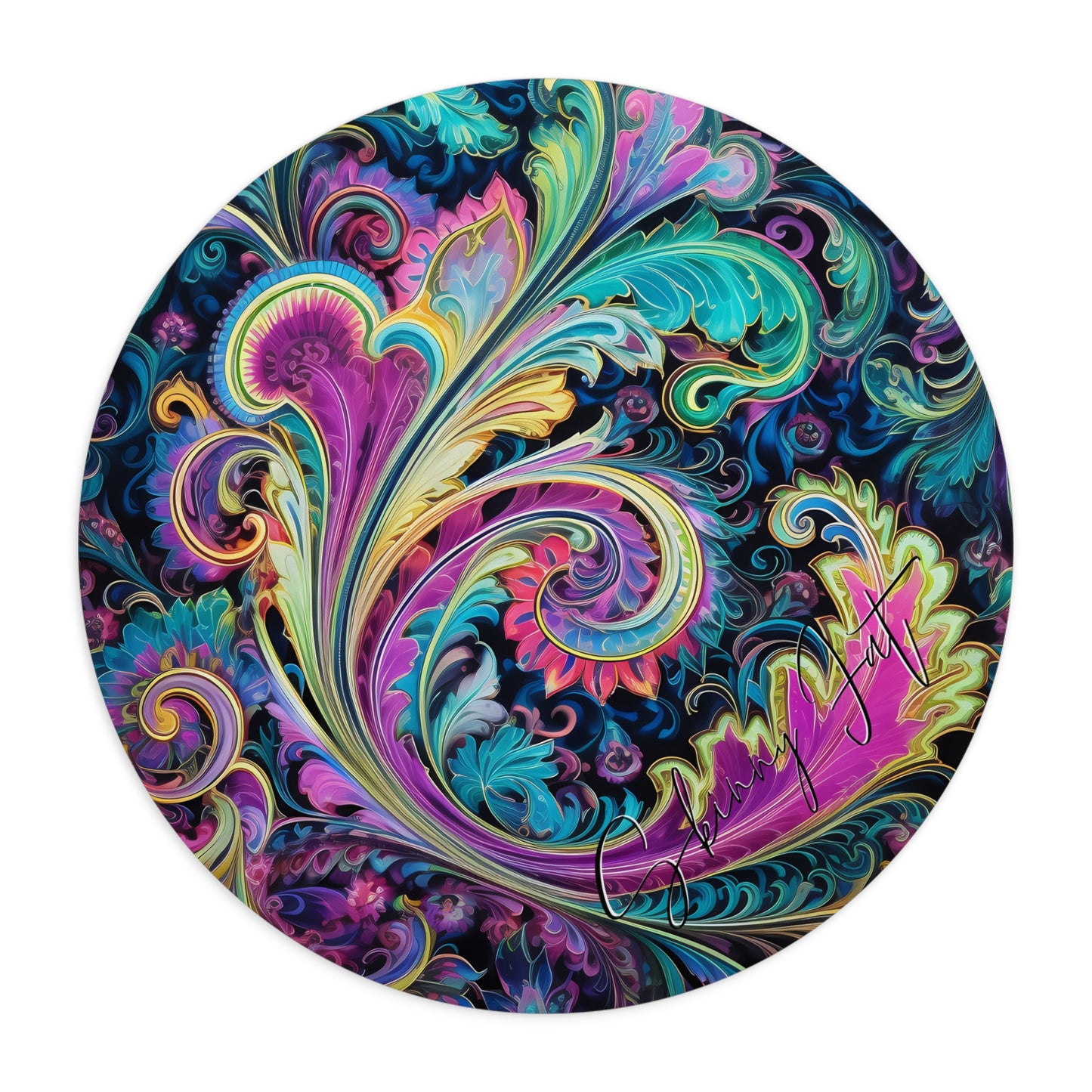 Mouse pad with Ai graphic printed image on circle style gift of Cosmic Creations AI-Infused Circle Mouse Pad gift Captivating Graphic Print