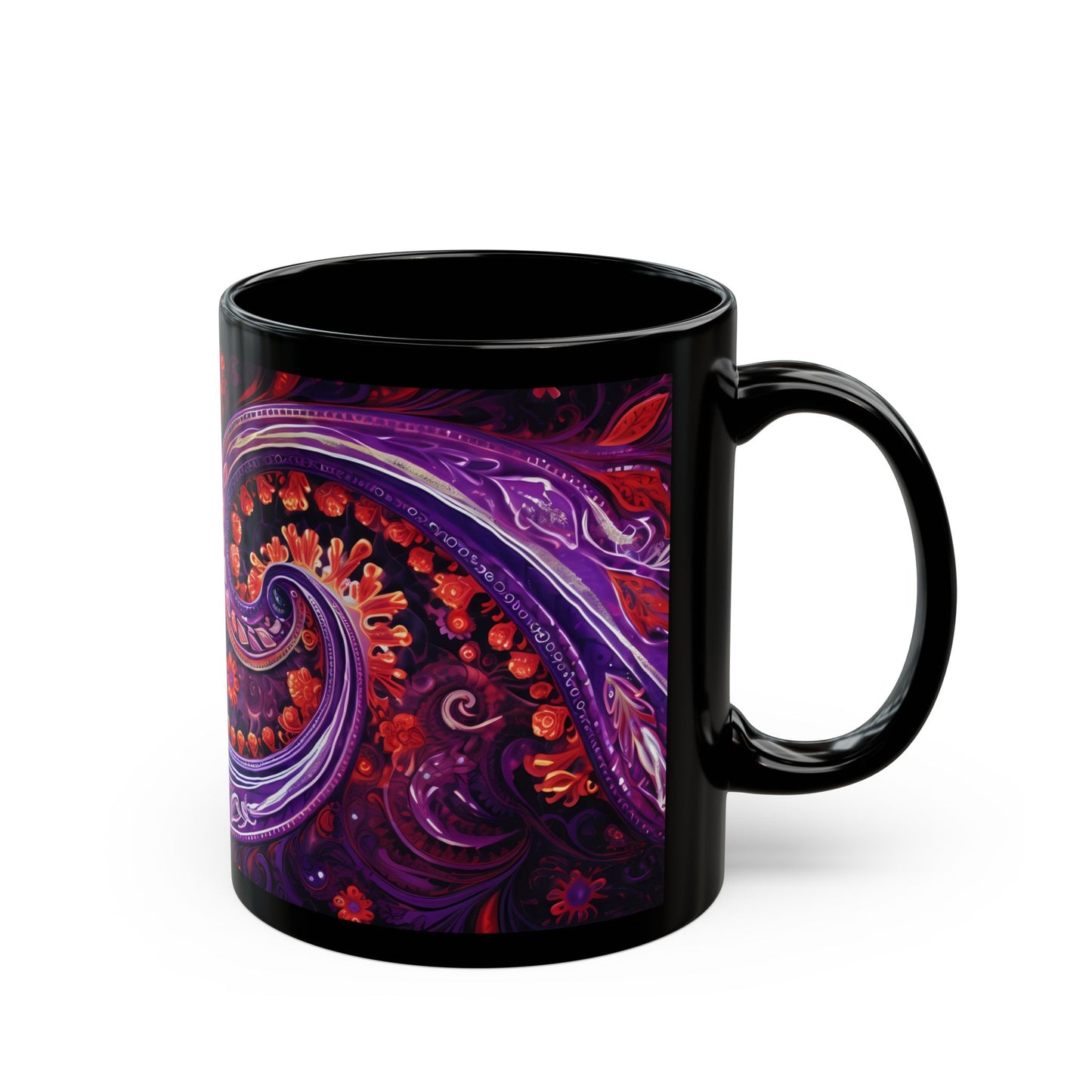 Coffee mug Paisley print ceramic Hot beverage casual soup cup keep the caffeine life alive with a morning drink of coffee regal style Black