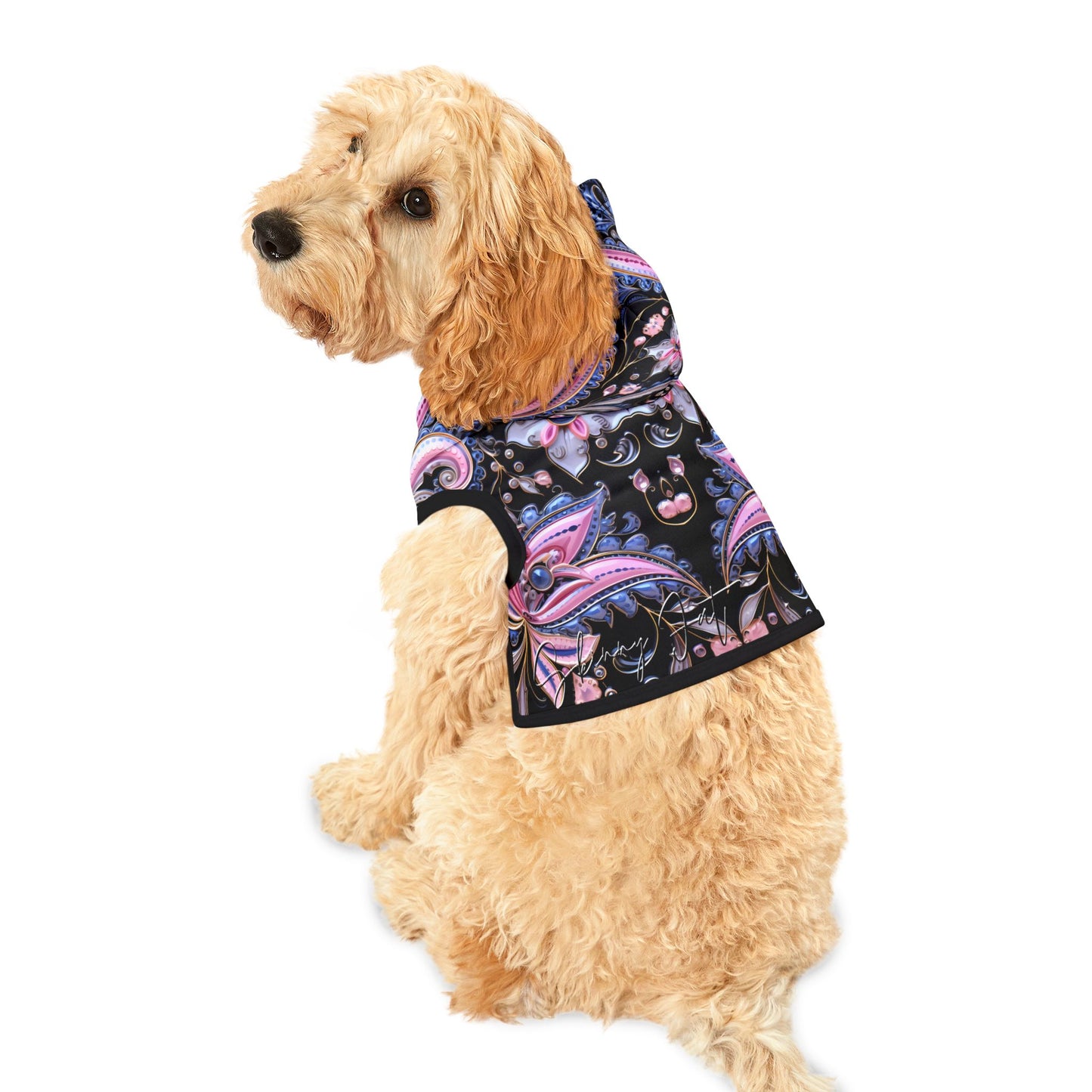 Pet hoodies printed with Ai graphics, polyester made light weight, cozy breathable pet apparel, stylish pet clothing, small pet grooming