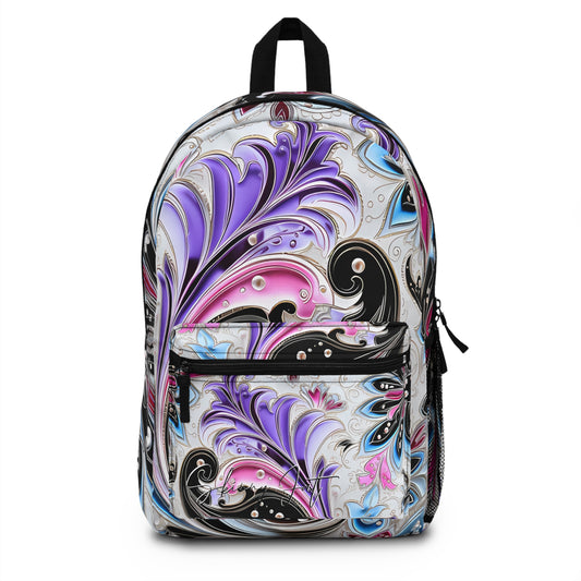 Student backpack bag paisley inspired Watercolour inspired design abstract art shoulder bag art tote creative fashion artist fashion makeup