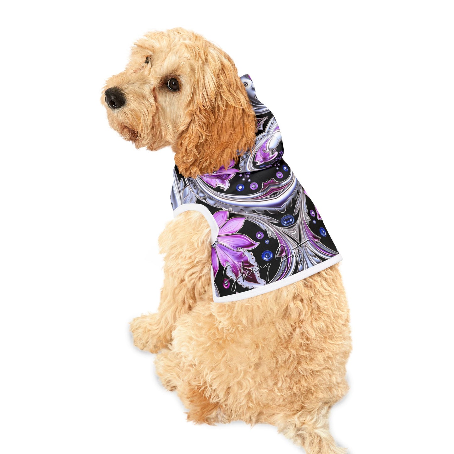 Pet hoodies printed with Ai graphics, polyester made light weight, cozy breathable pet apparel, stylish pet clothing, small pet grooming