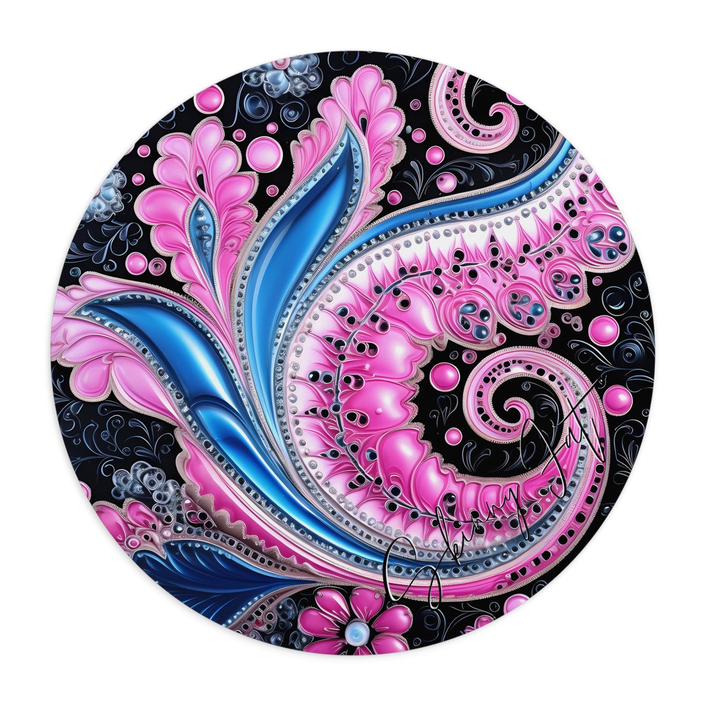 Mouse pad with Ai graphic printed image on circle style gift of Cosmic Creations AI-Infused Circle Mouse Pad gift Captivating Graphic Print