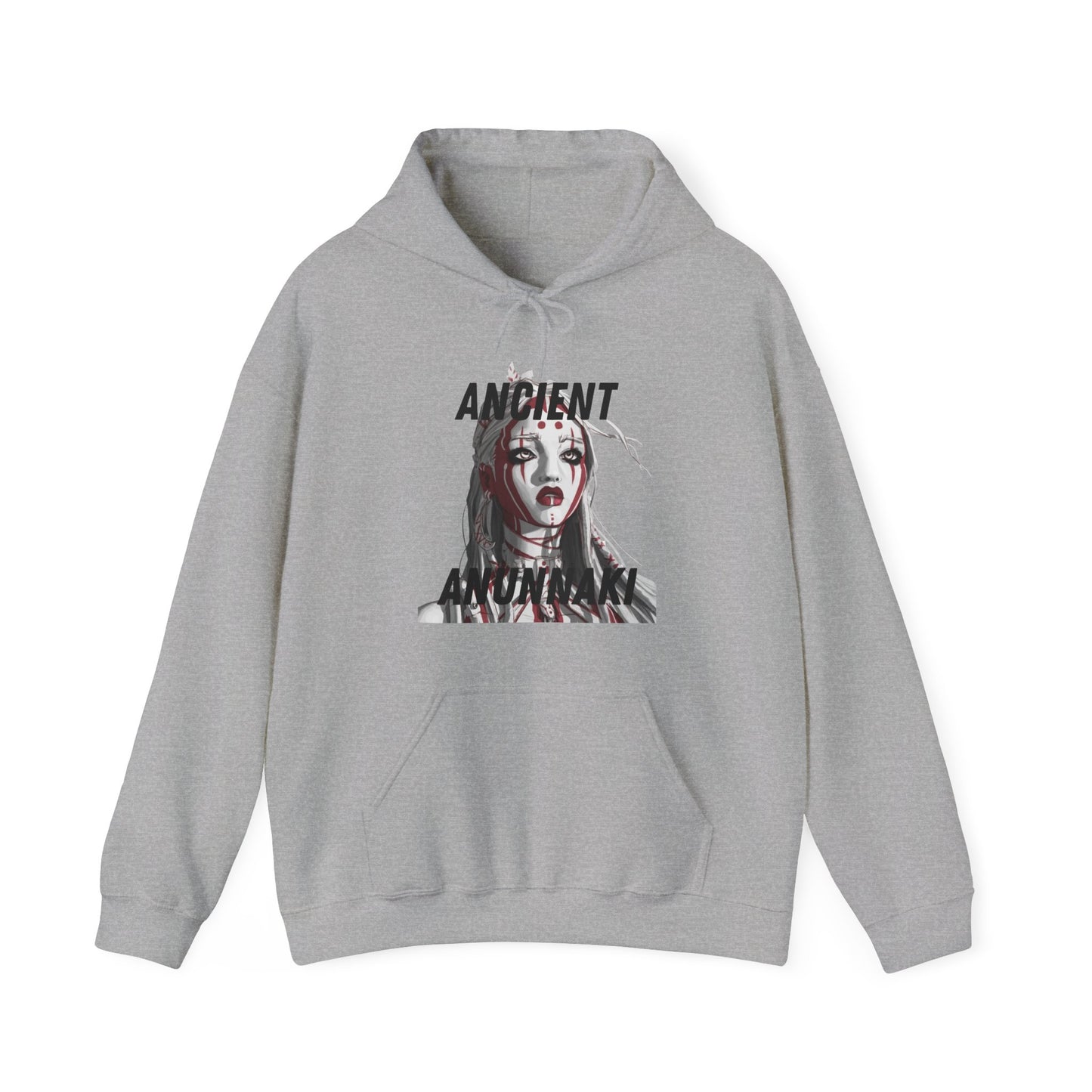 A hooded sweater with Anunnaki AI graphic would likely be a cozy and stylish piece of clothing that features a bold and eye-catching design