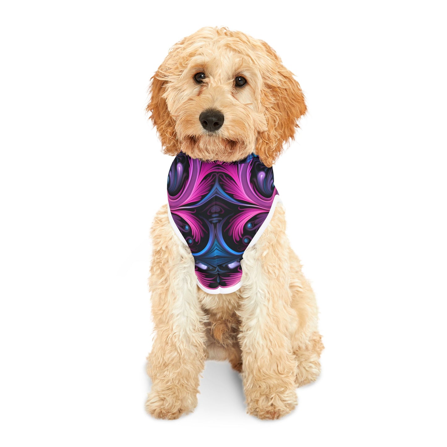 Pet hoodies printed with Ai graphics, polyester made light weight, cozy breathable pet apparel, stylish pet clothing, small pet grooming