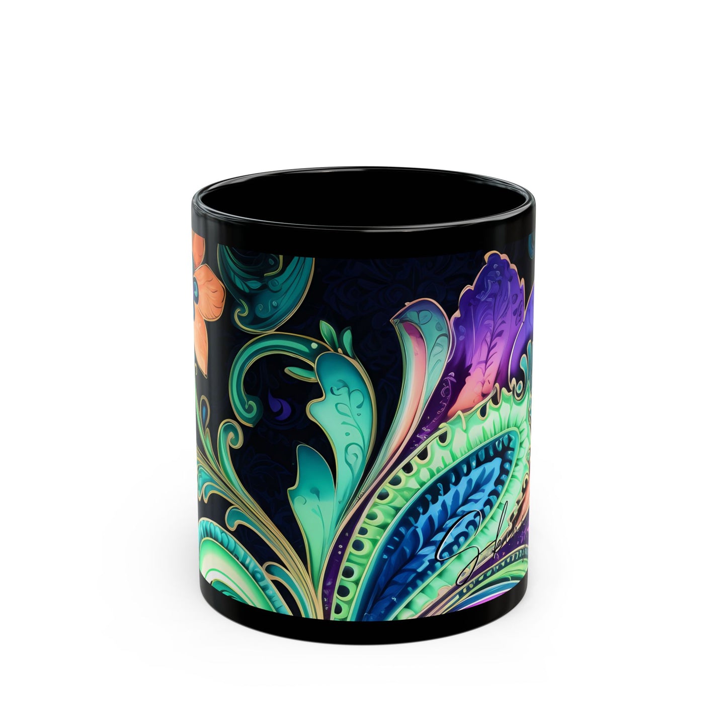 Paisley print ceramic coffee mug Hot beverage casual soup cup keep the caffeine life alive with a morning cup of coffee regal style  11oz