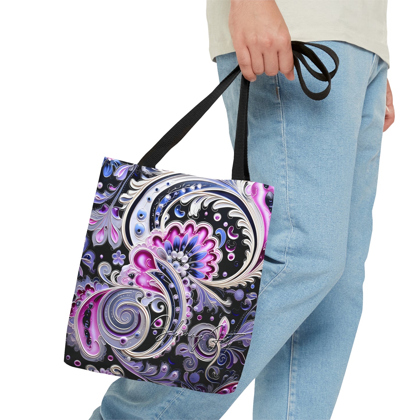 shoppers tote bag pink blue regal paisley inspired Watercolour design abstract art tote bag creative fashion gift for teen artist fashion