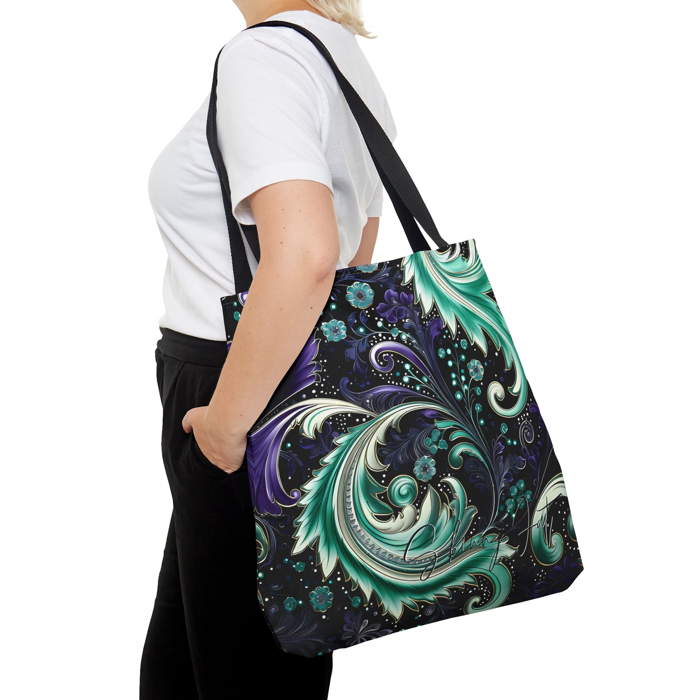 Artistic tote bag purple blue regal paisley inspired Watercolour design abstract art tote bag creative fashion gift for teen artist fashion