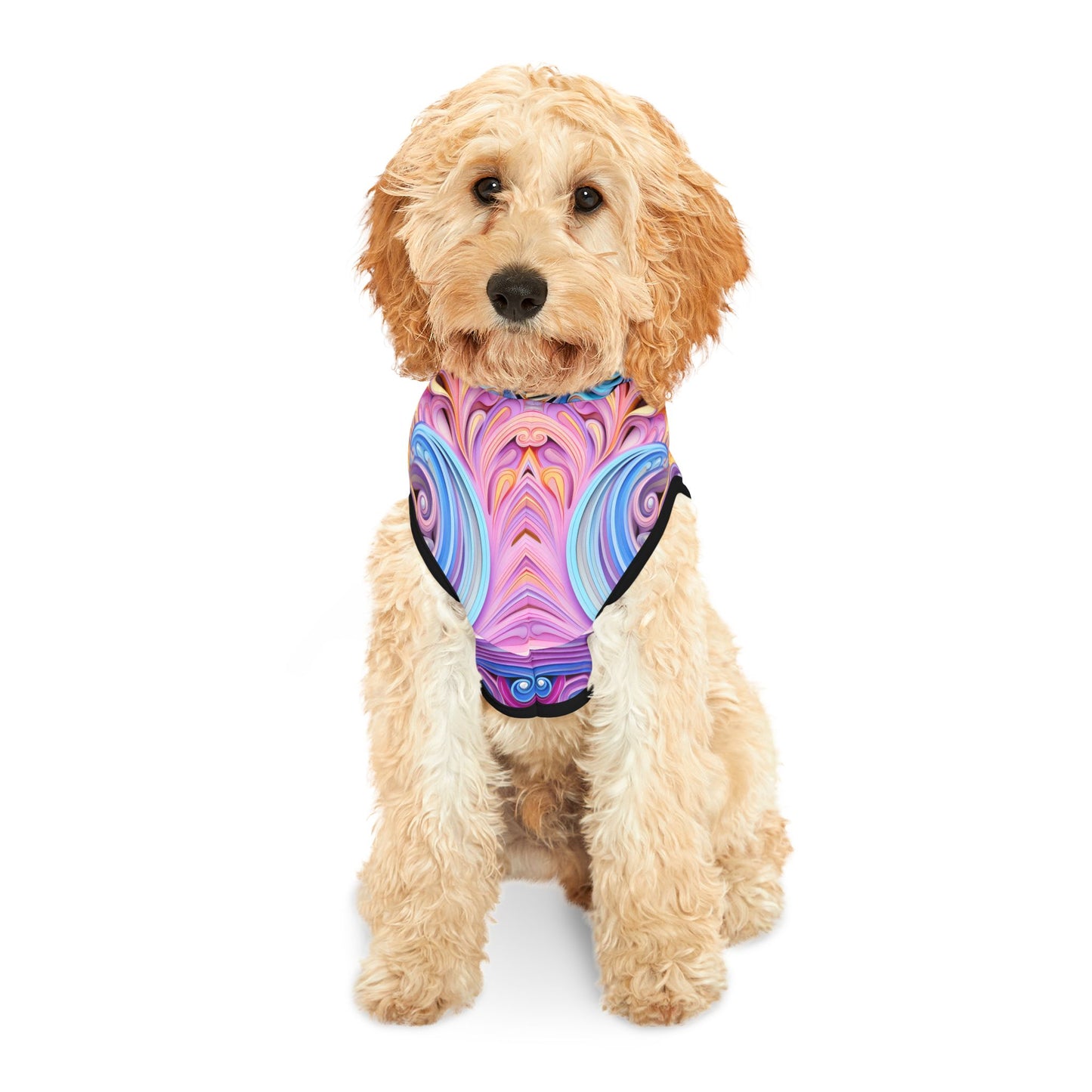 Pet hoodies printed with Ai graphics, polyester made light weight, cozy breathable pet apparel, stylish pet clothing, small pet grooming