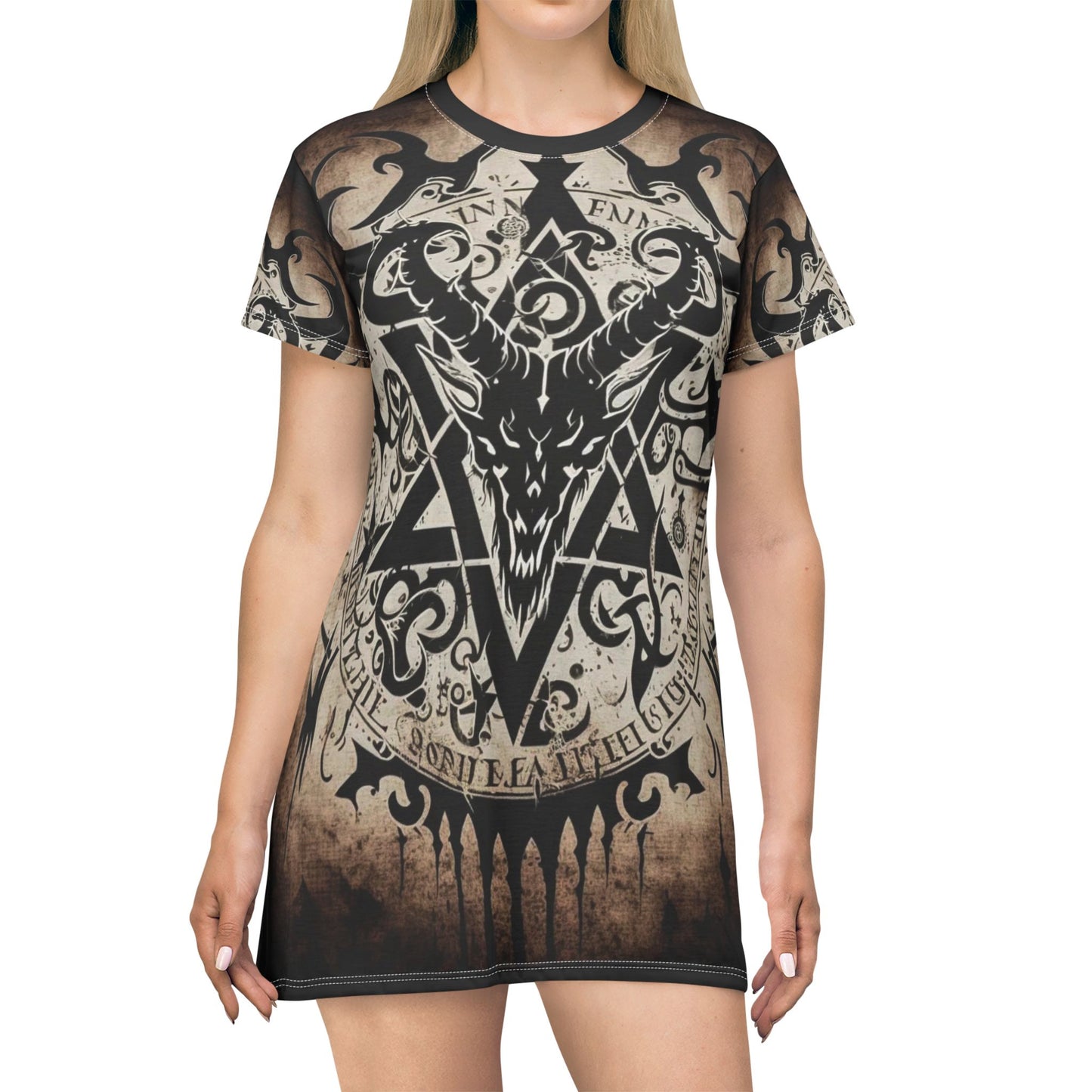 Women's T-shirt dress goth design leisure comfortable pajamas Night wear Breathable night wear Gothic inspired dark art sleeper Casual wear