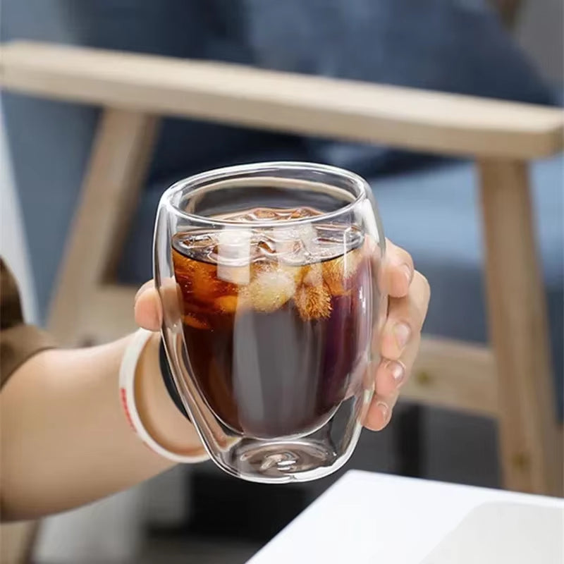 5 Sizes Double Wall Insulated Glass Cup Clear Espresso Coffee Mugs Handmade Beer Mug Tea Milk Glass Whiskey Glass Cups Drinkware